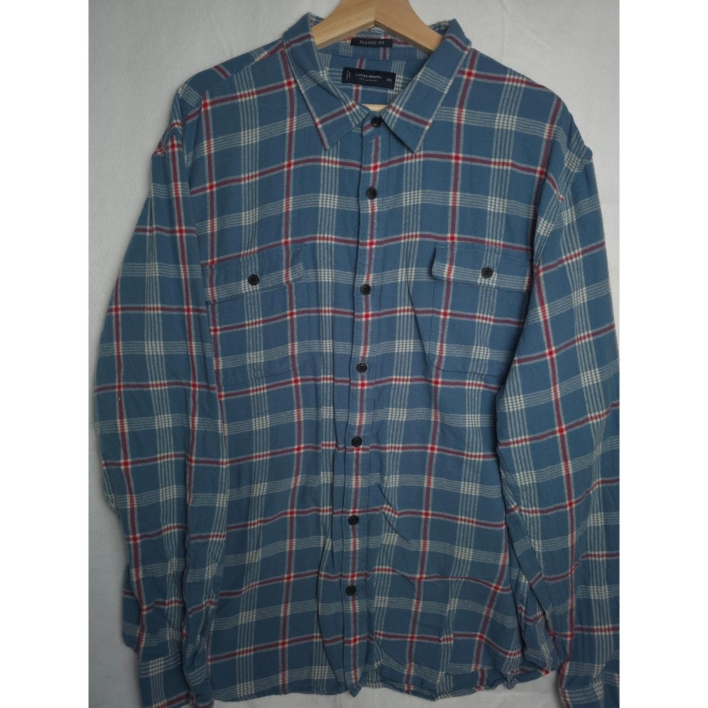 Lucky Brand Mens Blue Red Plaid Button Up Shirt Long Sleeve SZ XXL 90's